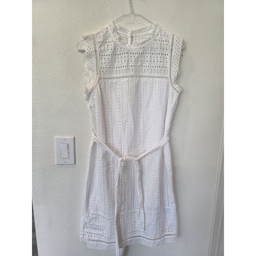 Banana Republic‎ White Eyelet Mini Sleeveless Dress Sz XS Belted Coastal Luxury